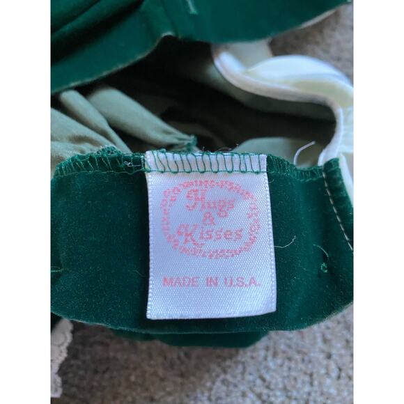 Vintage Hugs and Kisses Green Velvet Girls Dress - Picture 7 of 12